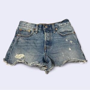 Trendy Blue Distressed Jean Shorts